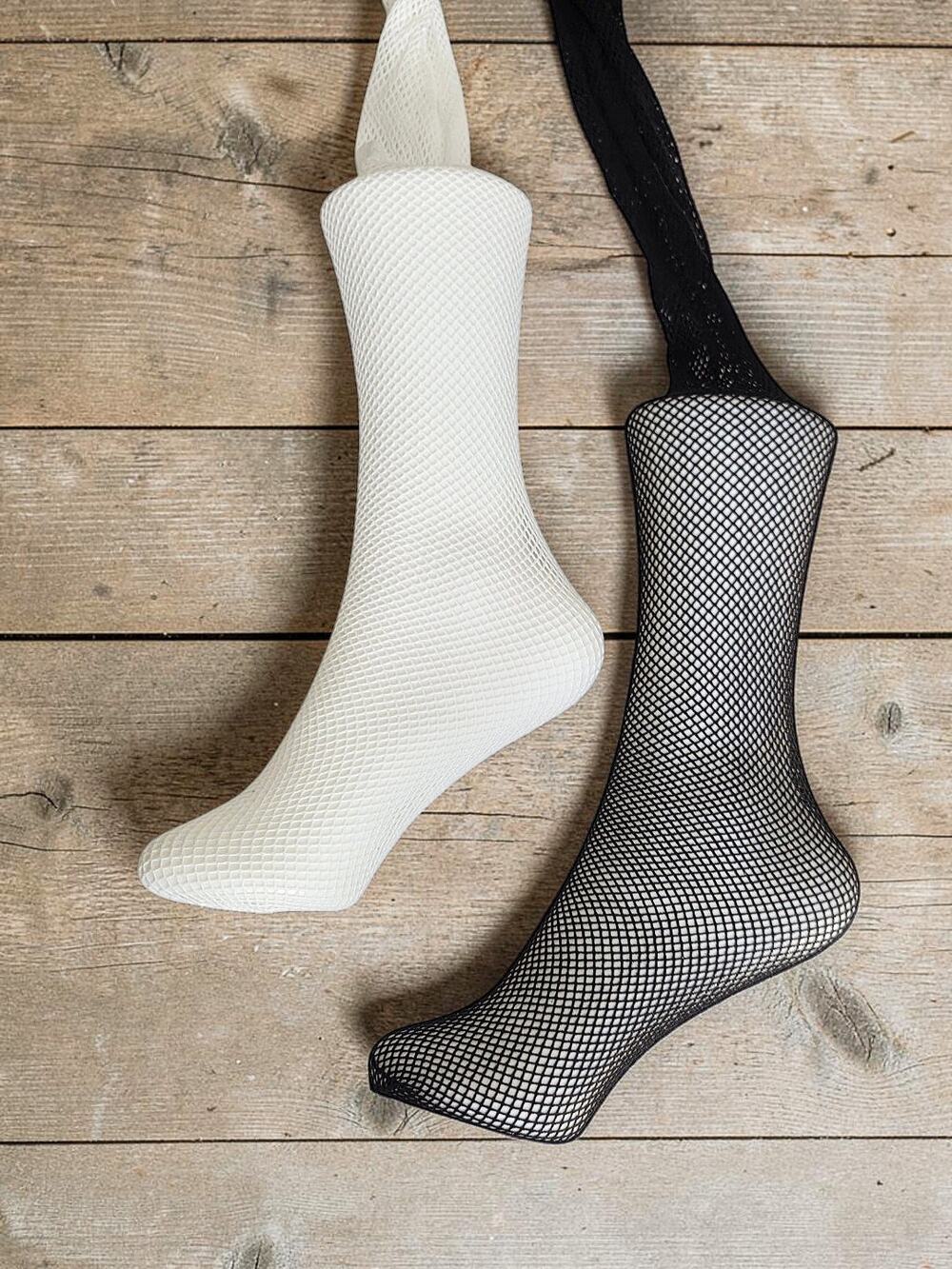 New Leg Avenue Black White Mismatch Leg Fishnet Pantyhose Tights OS